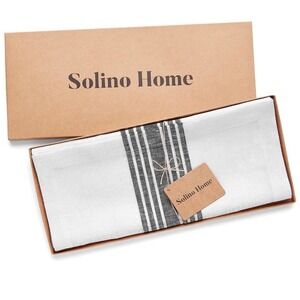Solino Home‎ Farmhouse Table Runner Black White Stripe 14"x72" NEW